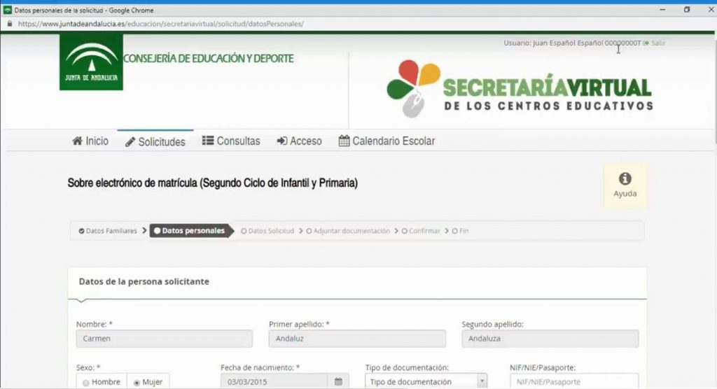 Cumplimentar matricula.