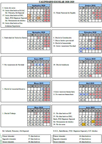 Calendario escolar | CEIP Carlos I (Dos Hermanas)