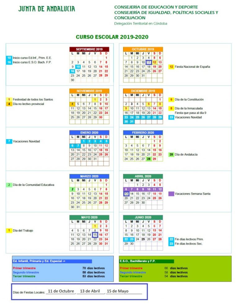 Calendario escolar | CEIP Averroes