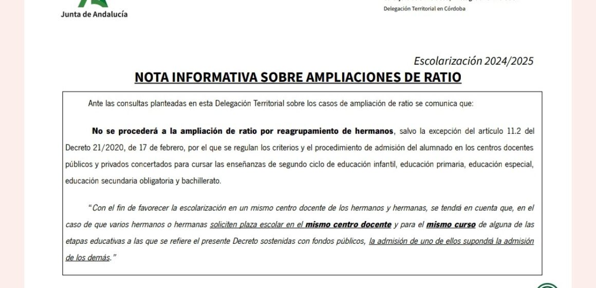 Información sobre admisión de alumnado de nuevo ingreso.