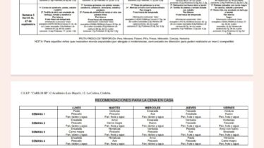 Menú del comedor. Mes de septiembre.