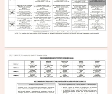 Menú del comedor. Mes de septiembre.