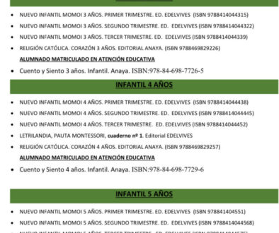 Libros de Educación Infantil para el curso 2025/2026