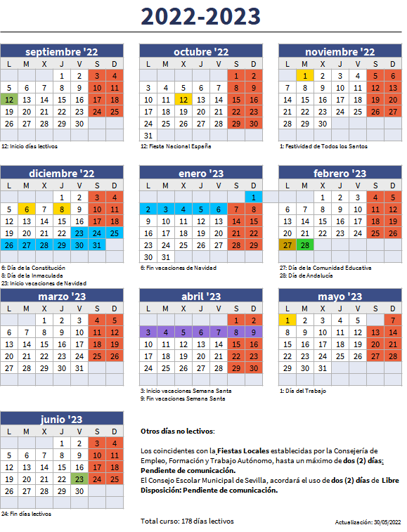 Calendario Escolar Ceip Concepción De Estevarena Sevilla