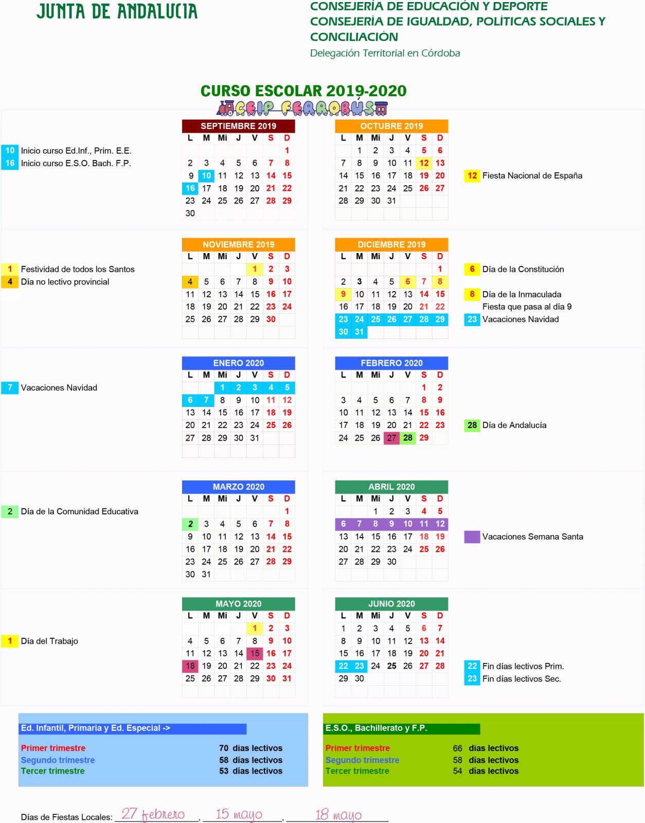 Ceip FerrobÚs Palma Del RÍo Córdoba Calendario Escolar 2019 2020 Ceip FerrobÚs 0025