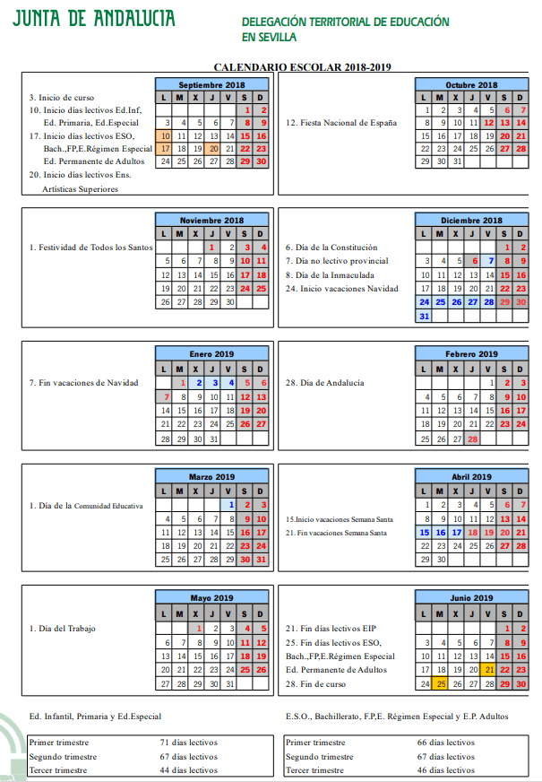 Calendario escolar 2018-19 | CEIP Juan Ramón Jiménez (Triana)