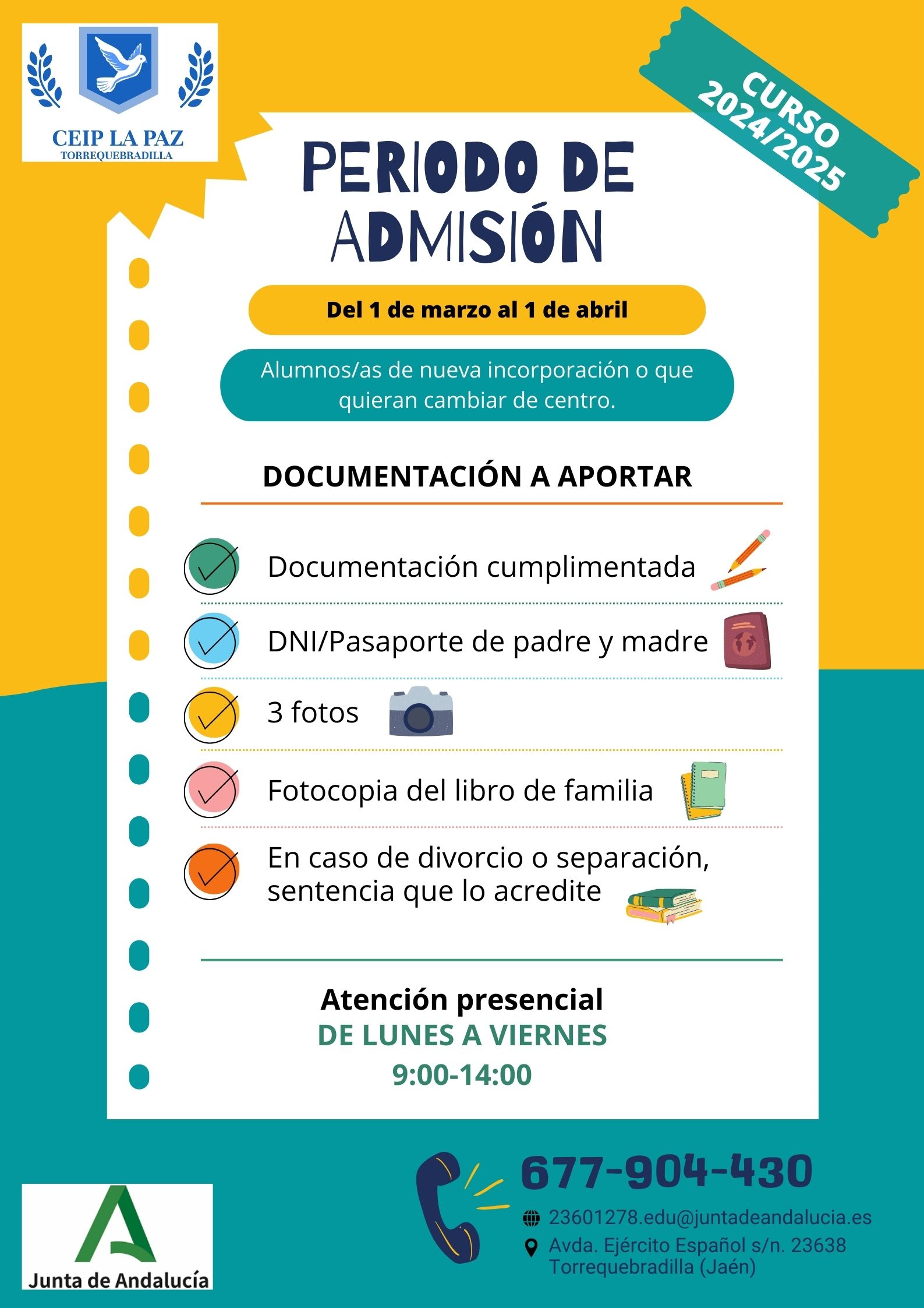 PERIODO DE ADMISIÓN CEIP La Paz Curso 2024 2025