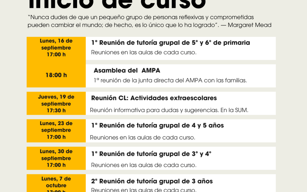 Calendario de reuniones de inicio de curso 24/25