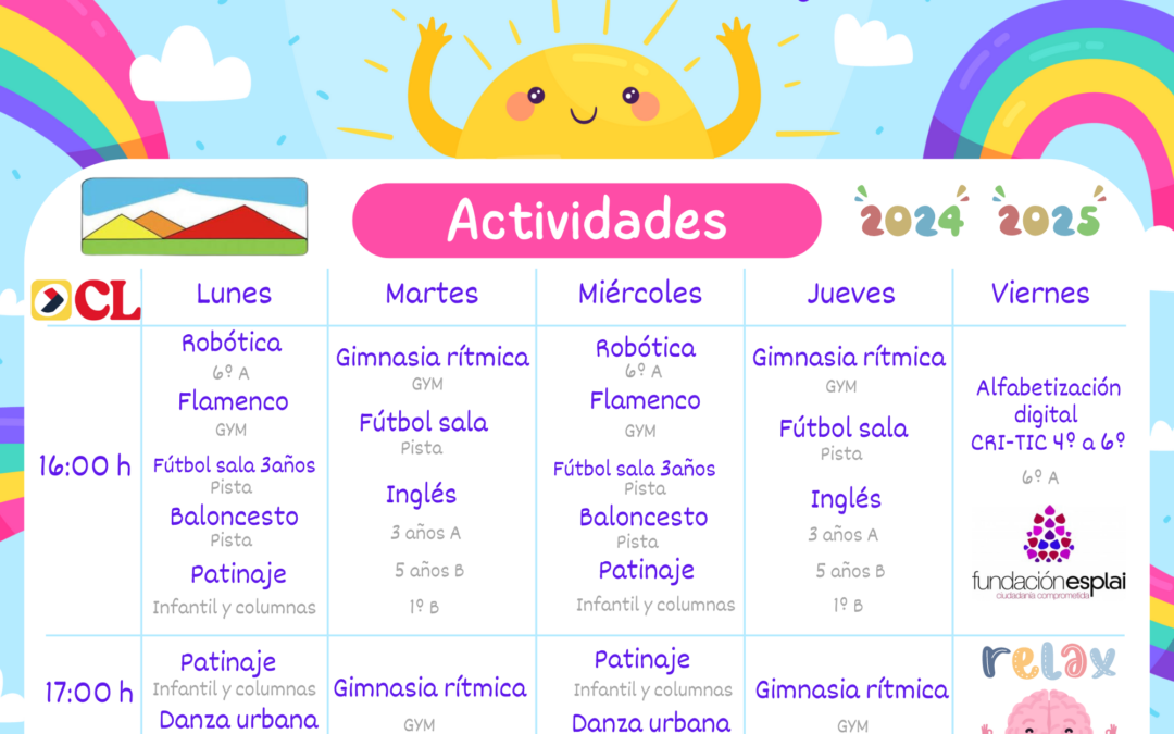 Actividades extraescolares: horarios y espacios