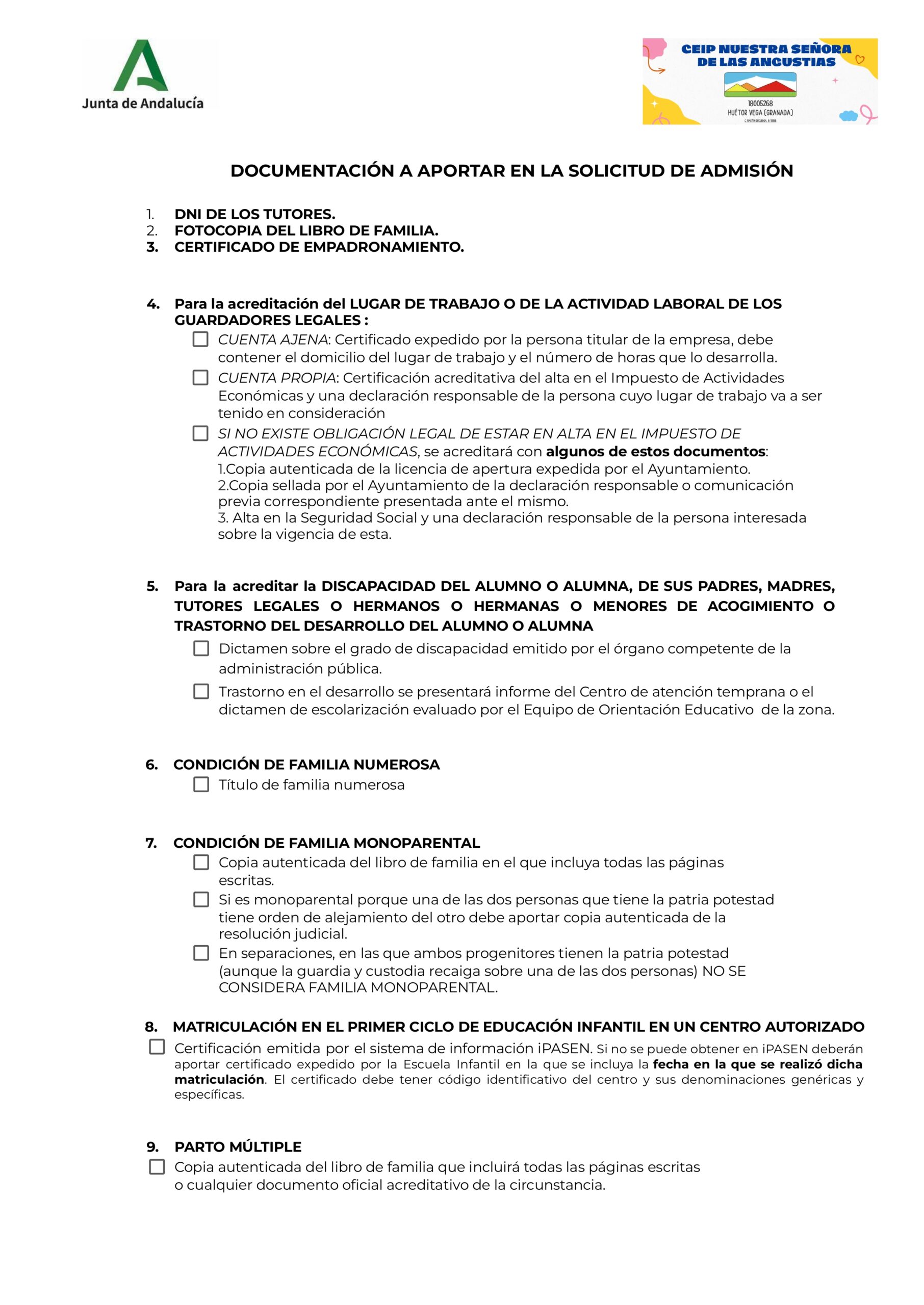 DOCUMENTACIÓN ADMISIÓN 2025