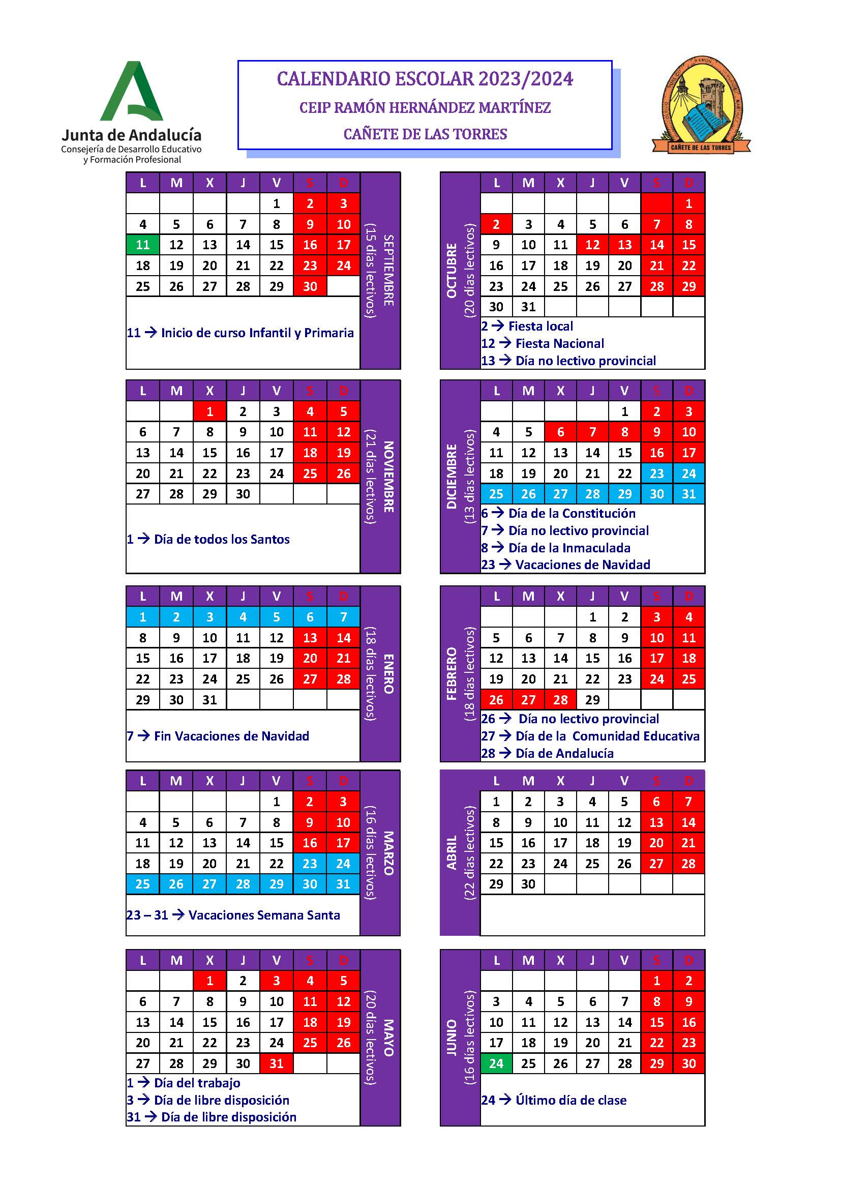 Calendario Escolar editable 23_24 en A4