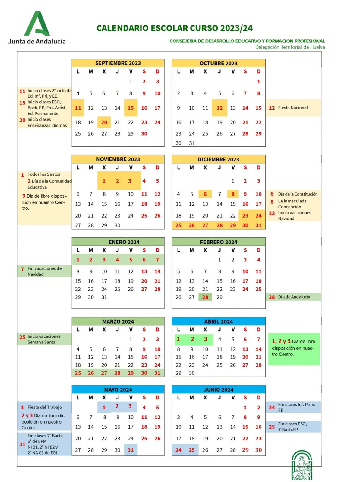 Calendario Curso 2023-24 - Ceip San Matías