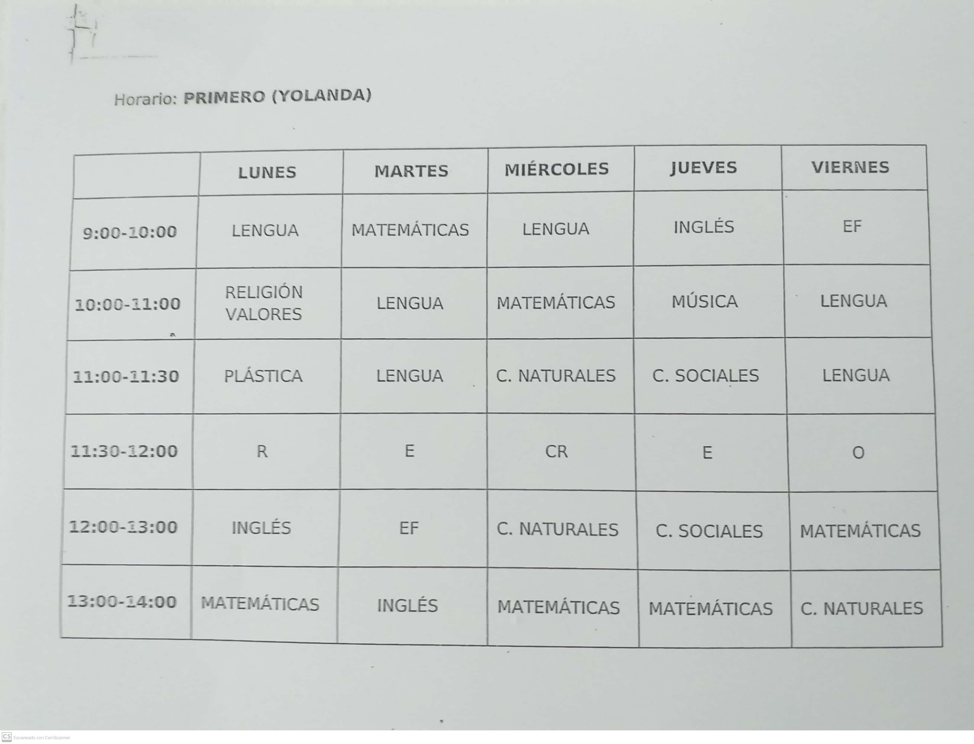 Horario 1º primaria