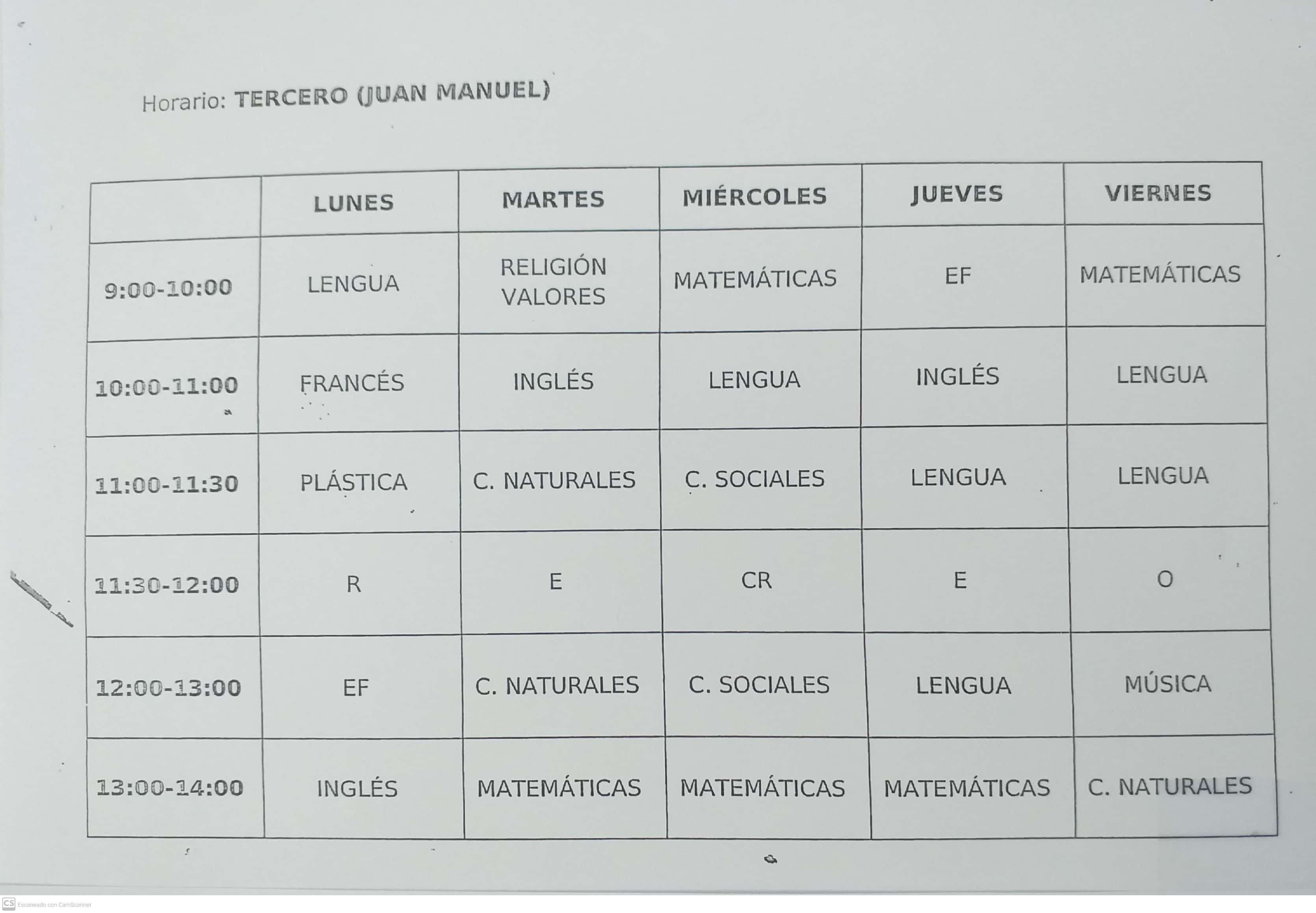 Horario 3º