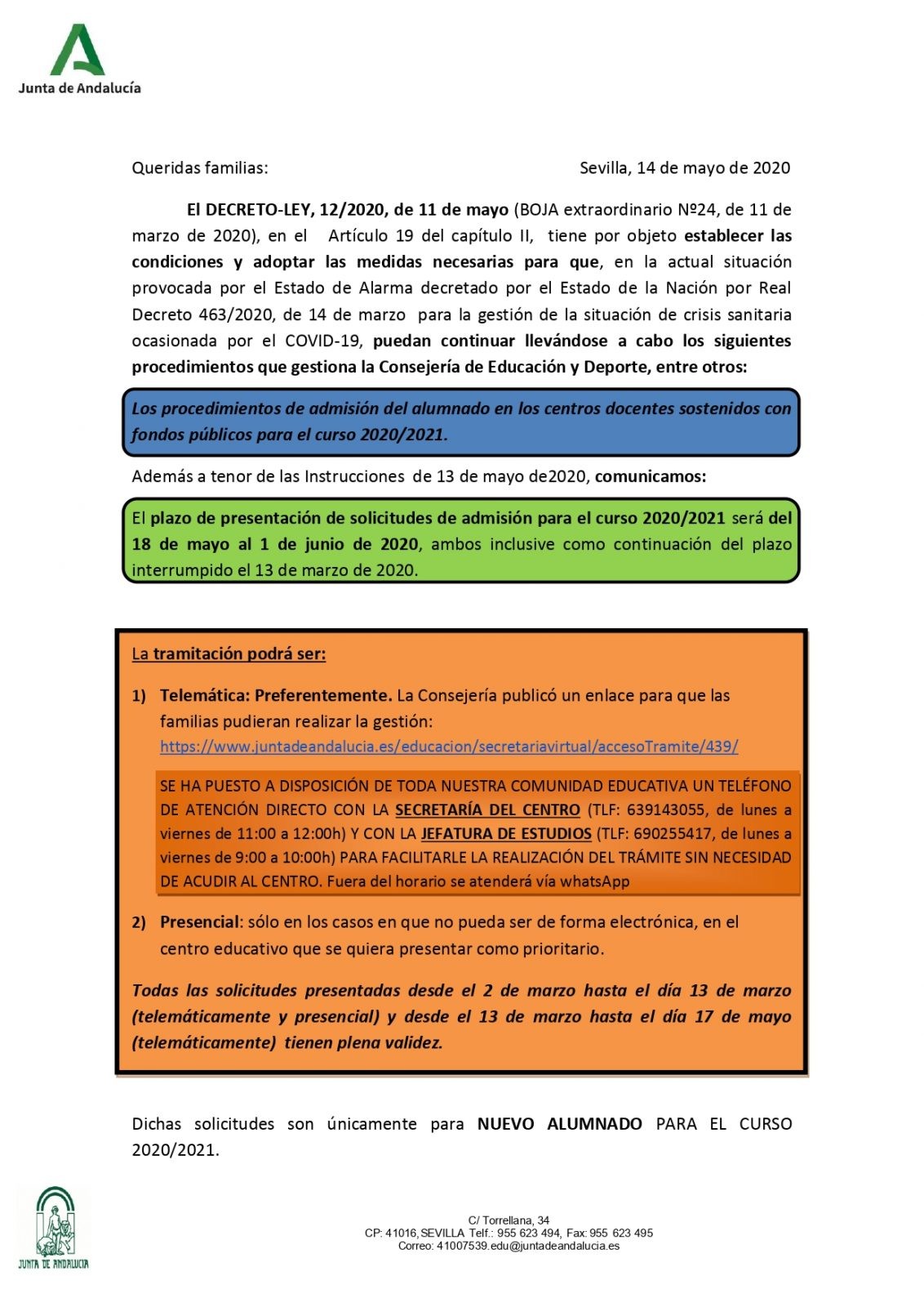 Instrucciones Sobre La Escolarizacion Para El Ano 21 Ceip Tierno Galvan Torreblanca De Los Canos Sevilla