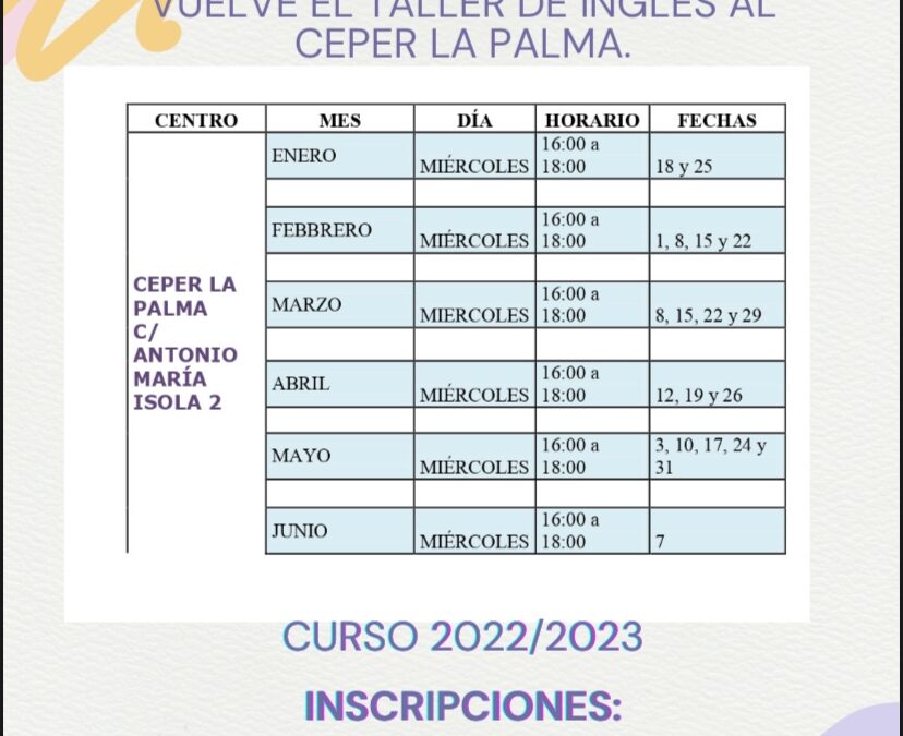 Taller de inglés gratuitas impartidas en nuestro Centro