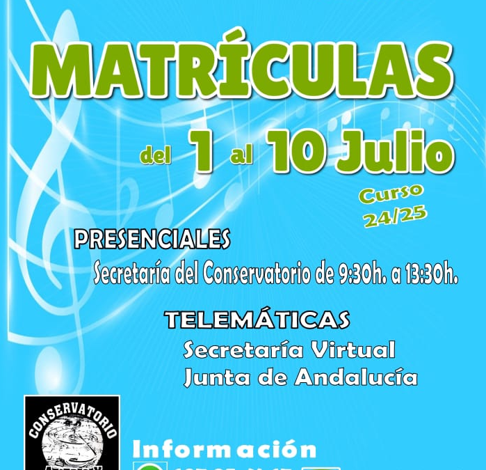 Matrículas para el próximo curso: 1-10 julio