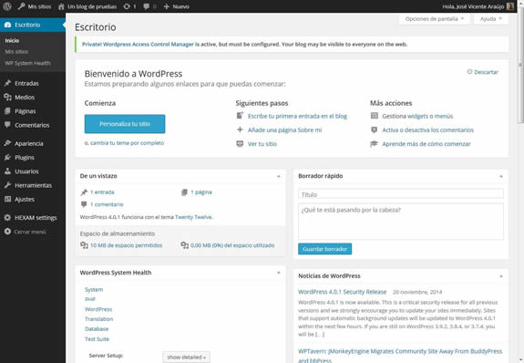 Panel de control de WordPress