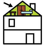 Zona Imagen Donde Aparece El Dibujo De Una Casa Y Una Flecha Que Señala La Zona Superior De Esta, La Buhardilla, Que Aparece En Color Y Delimitada Por El Tejado Y El Suelo.