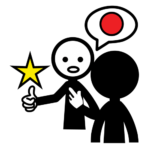 La imagen muestra a una persona con el dedo hacia arriba y una estrella simbolizando una sugerencia