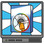 La Imagen Muestra Una Televisión En La Que Aparece Un Llamativo Anuncio Publicitario Sobre Un Detergente De Lavadora.