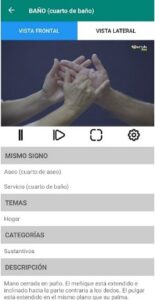 Imagen de la pantalla de la app donde se ven unas manos realizando el signo.