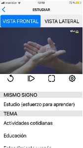 Pantalla de la app donde unas manos realizan el,signo