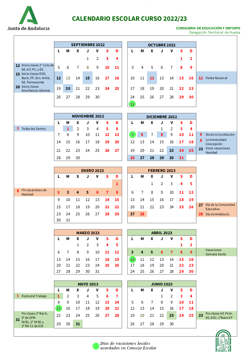 Calendario Escolar 2022 2023 Pdf Andalucia Door Imagesee