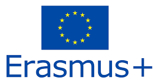 Logo oficial del programa Erasmus + Bandera azul con las estrellas amarillas y debajo en letras azules Erasmus +