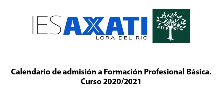 Calendario de admisión a Formación Profesional Básica.  Curso 2020/2021