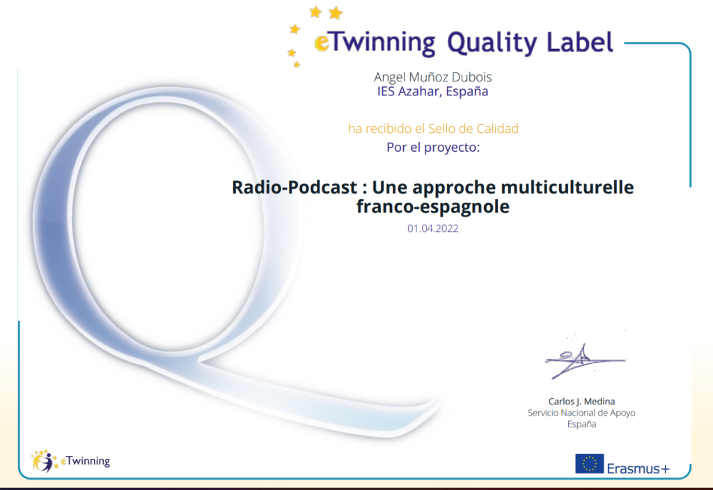 Sello calidad proyecto francés Radio-Podcast | IES Azahar (Antas)
