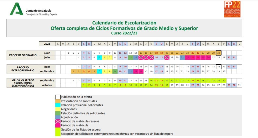 Calendario de Escolarización CF de GM y GS 2022/23 | IES FRANCISCO  RODRÍGUEZ MARÍN