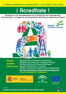 cartel de "acredita" del ministerio promovido por el fondo social europeo para distribuir información relativa a la acreditación por vía no formal de competencias profesionales