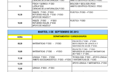 Calendario exámenes de septiembre 2013