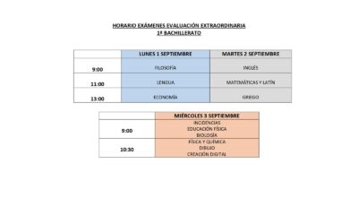 Exámenes Septiembre 1º Bachillerato