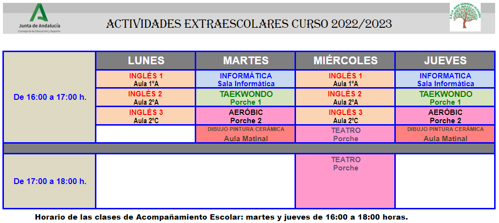 Horario actividades extraescolares 22_23