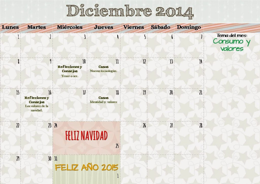 Calendario del mes de diciembre | Lara y la orientación