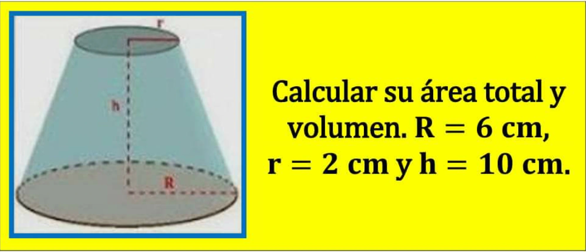 Calcula el área total y el volumen del tronco de cono | profe.mates.jac -  blog para tod@s (Mates)