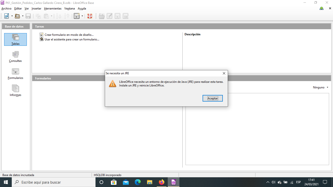 Cómo solucionar el problema con Java en Base de LibreOffice Las TIC